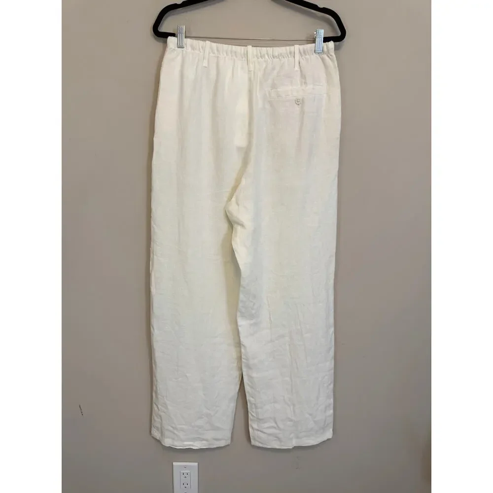 Zara Linen Drawstring Pants M White Beach Resort Summer Casual Comfy Minimalist